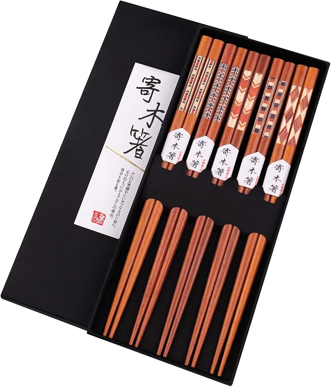 GLAMFIELDS Reusable Chopsticks Japanese Natural Wooden 5 Pairs Classic Style by GLAMFIELDS