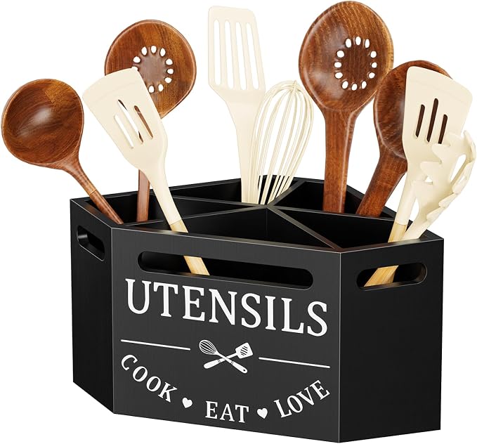Kitchen Utensils Holder with 5 Compartments, Corner Utensil Caddy by GIGIFTREE