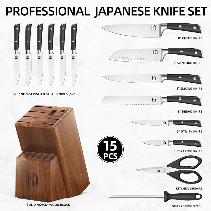 KnifeSaga Knife Set, Japanese High Carbon Stainless Steel Set of Knives - Image 7