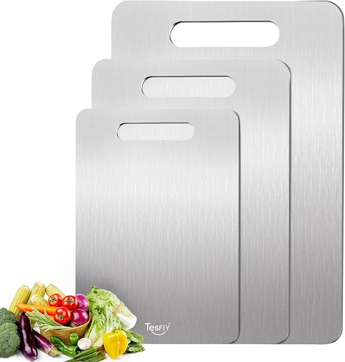 Titanium Cutting Board Set of 3, 100% Pure Titanium Food Grade Kitchen Chopping by TESFLY