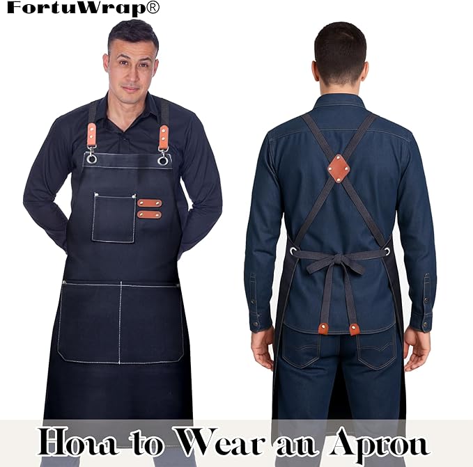 Plus Size Kitchen Apron for Men Women, Cross Back Cotton Canvas Chef Apron - Image 4