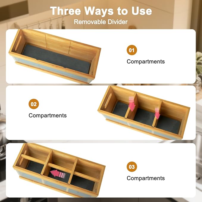 Kitchen Utensil Holder for Counter Extra Large Bamboo Wooden Utensil Organizer - Image 4