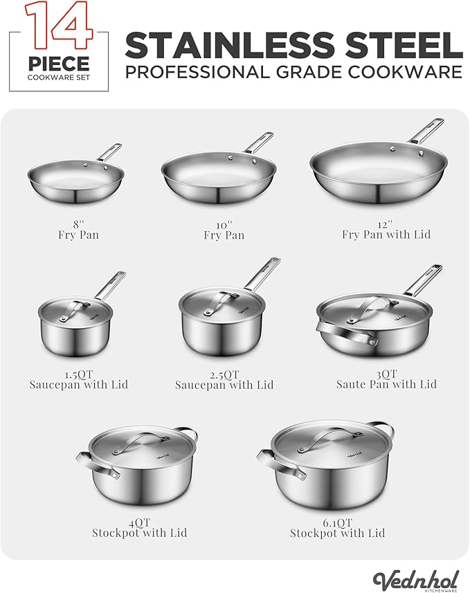 Stainless Steel Cookware Set, PFOA&PTFE Free, Dishwasher&Oven Safe, Kitchen - Image 3
