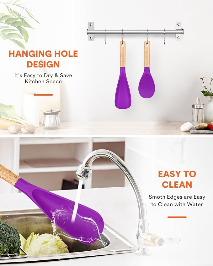 Cooking Spoon and Rice Scooper for Nonstick Cookwares, Wood Handle Spoon for - Image 6