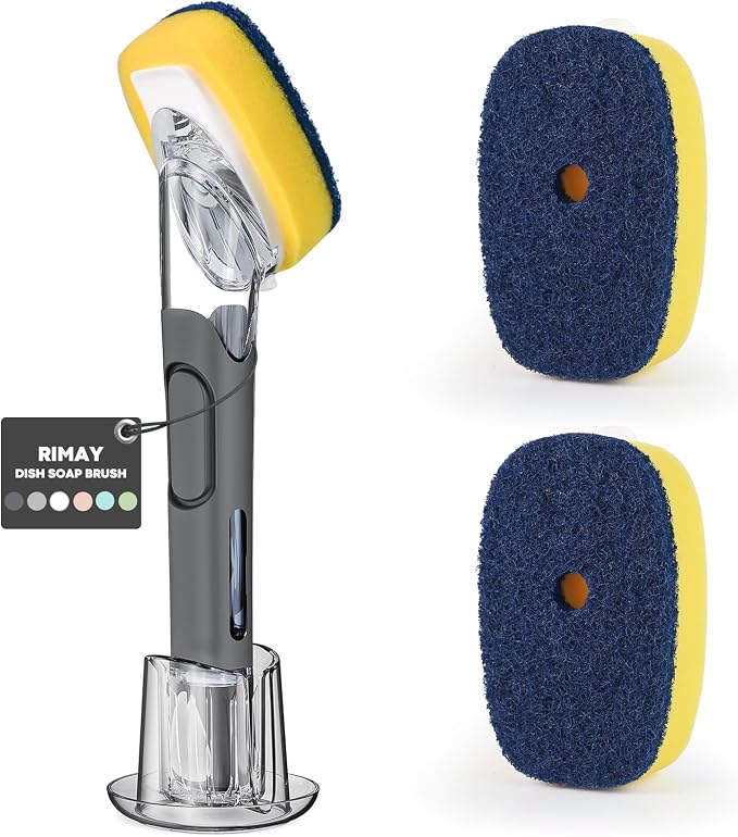 Dish Brush with Soap Dispenser Storage Set with 2 PCS Sponge Refills & Holder by RIMAY