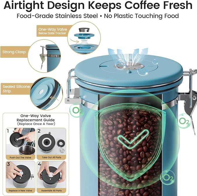 Veken Coffee Canister with Window, Airtight Stainless Steel Kitchen Food - Image 5