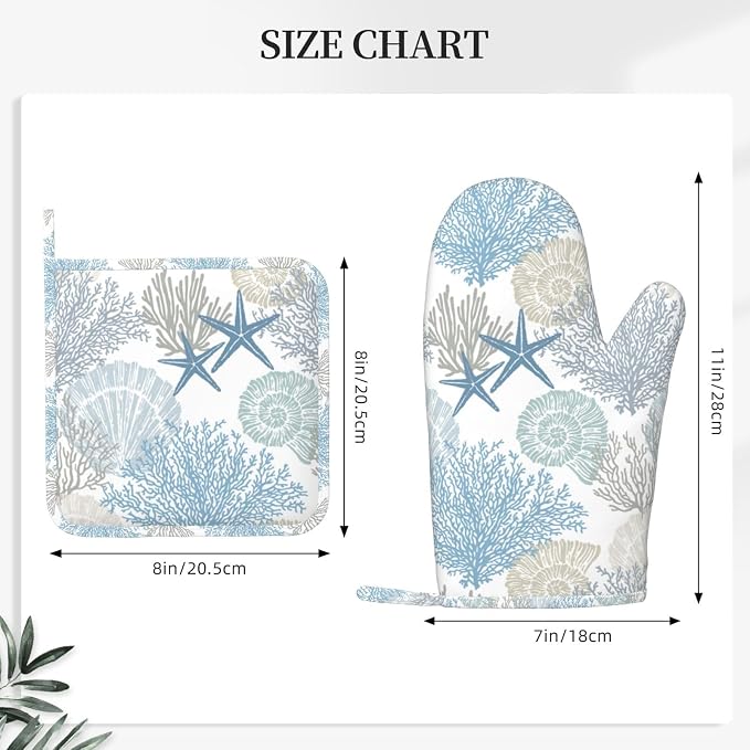 Nautical Coastal Oven Mitts and Pot Holders Sets Silicone Starfish Seashell - Image 3