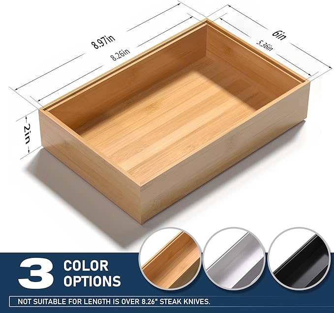VeyFey Silverware Tray for Drawer, Stackable Kitchen Bamboo Drawer Organizer 9" - Image 6