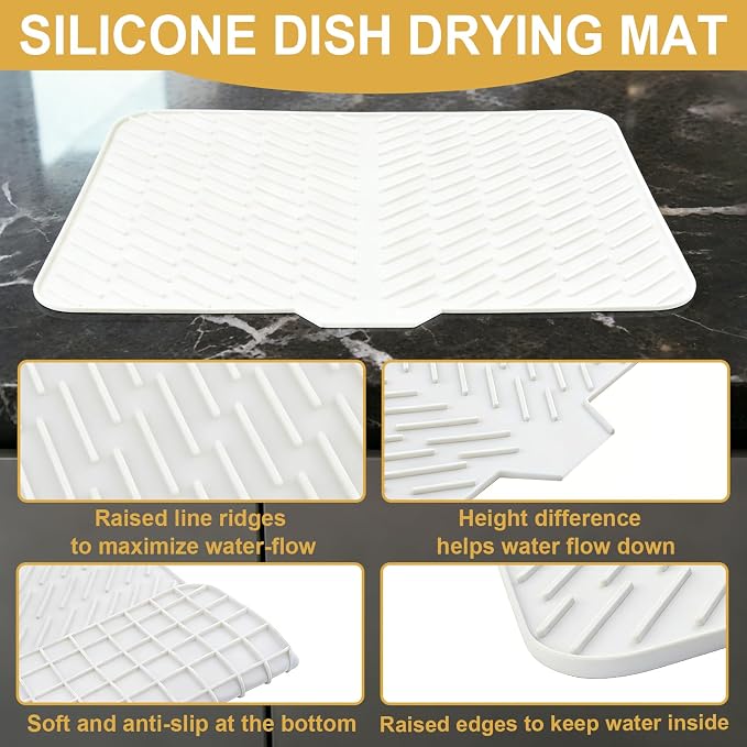 Silicone Dish Drying Mat 23x17, Food-Grade Silicone, Easy Clean Pad - Image 3