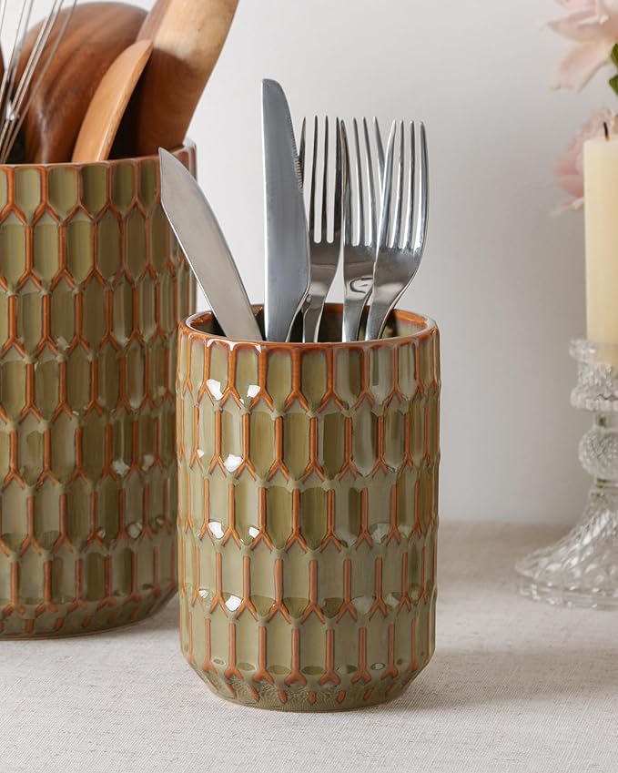 Utensil Holder, 7.5"+5.3" Ceramic Kitchen Utensil Holder - Image 8