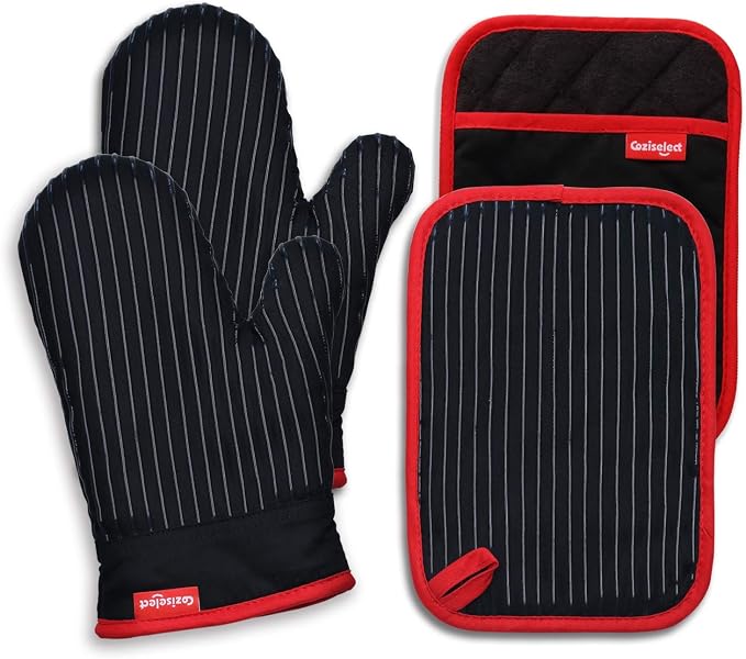 Oven Mitts and Pot Holders Set, Cooking Mitts, Heat Resistant Cooking Mitts and by Coziselect