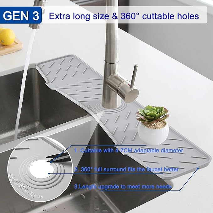 Faucet Mat for Kitchen Sink – 24” x 5.1” Extra-Long Silicone Splash Guard - Image 6