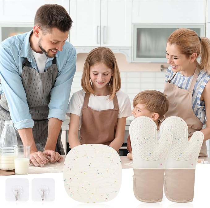AUAUY Silicone Oven Mitts and Pot Holders 5PCS Set, 446℉ Heat Resistant Cooking - Image 9
