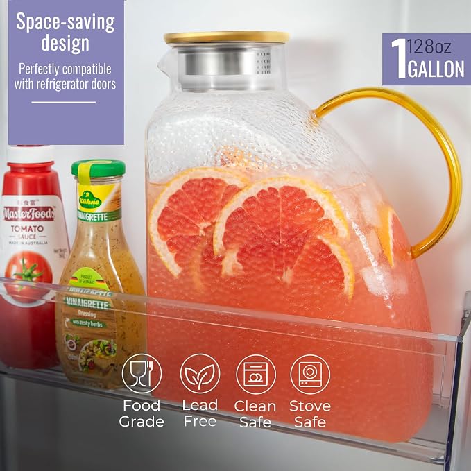 WARMSIMPLE Glass Pitcher With Lid, 1 Gallon Glass Water Pitcher - Image 2
