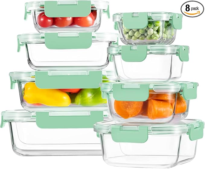 HOMBERKING 8 Pack Glass Food Storage Containers by HOMBERKING