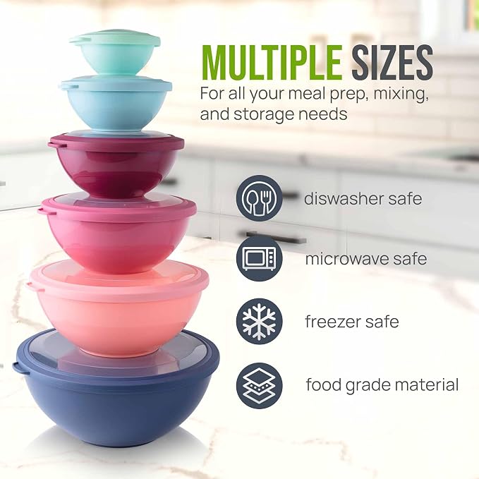 Zulay Kitchen 12 Piece Plastic Mixing Bowls - Image 3