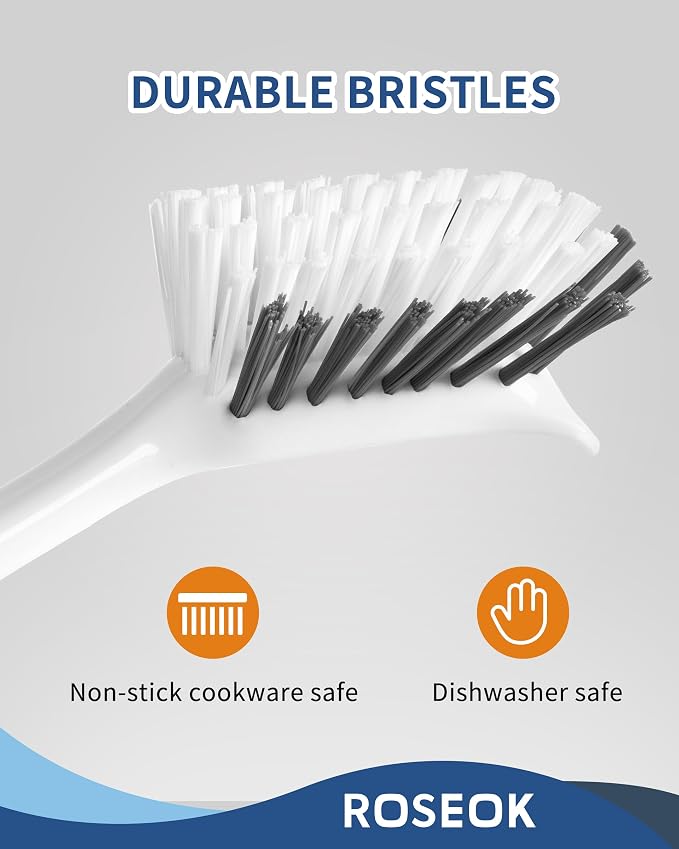 ROSEOK Dish Brush with Built-in Scraper, Kitchen Scrub Brush - Image 3
