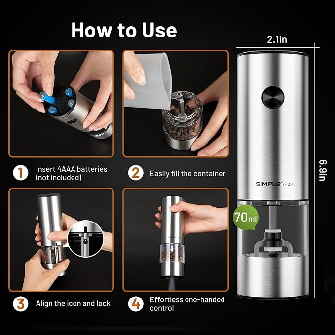 SIMPLETASTE Electric Salt and Pepper Grinder Set - Image 6