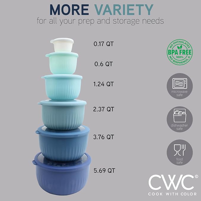 COOK WITH COLOR Prep Bowls with Lids- Wide and Deep Nesting Plastic Small - Image 4