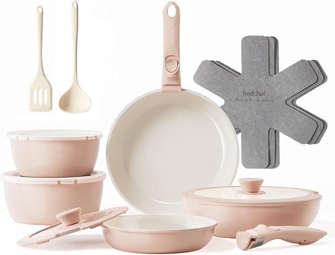 Redchef 16pcs Ceramic Pots and Pans Set Non Stick, Nonstick Kitchen Cookware Set by Redchef