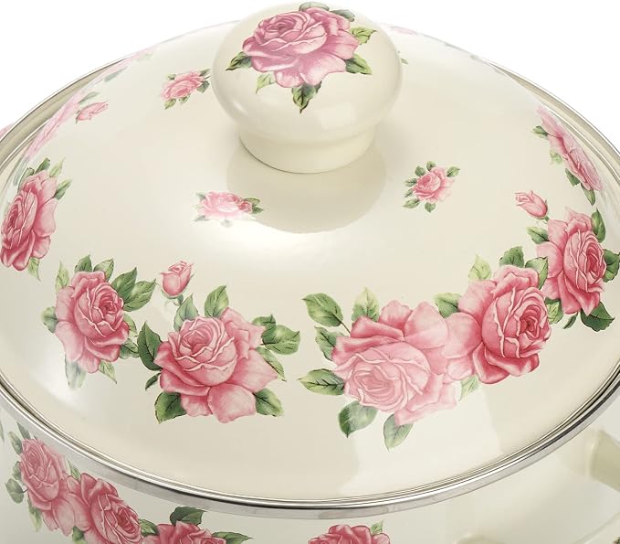 SOUJOY Enamel Stockpot with Lid, 2.8 Quart Retro Cooking Pot, Vintage Floral - Image 5
