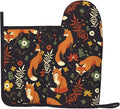 Fox Silicone Oven Mitts Pan Mats Set of 2, Heat Resistant Gloves Potholder by Cayiibe