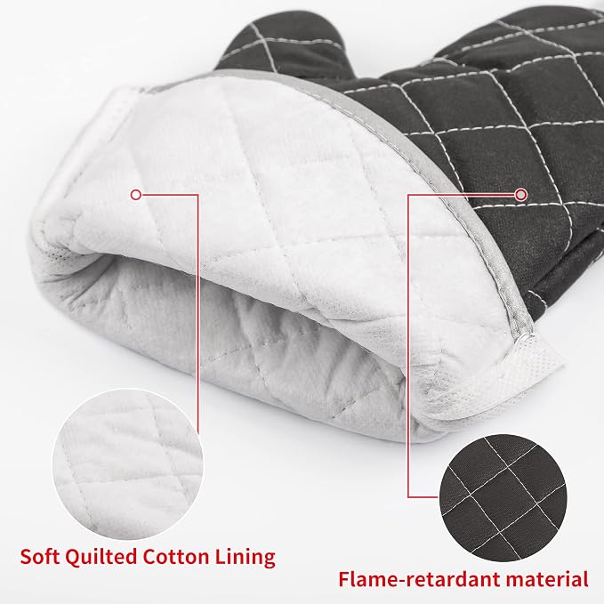 ARCLIBER Oven Mitts Heat Fire Resistant Oven Mitts 425 ° F, Quilted Terry Cloth - Image 2