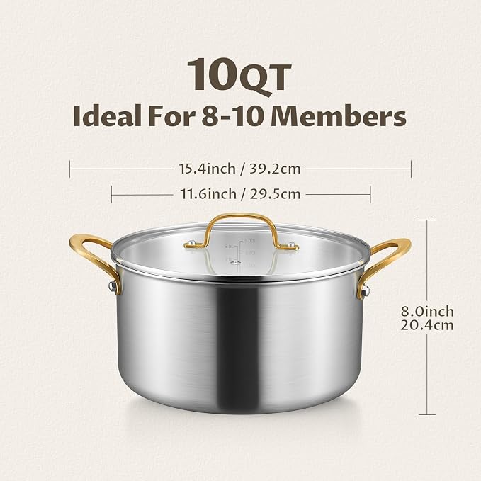 BEZIA 10 Quart 3-Ply Stainless Steel Stockpot, Soup Pot - Image 2