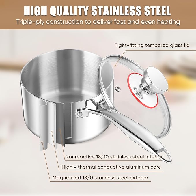 E-far Stainless Steel Saucepan Set - 1Qt & 2 Qt - Image 3