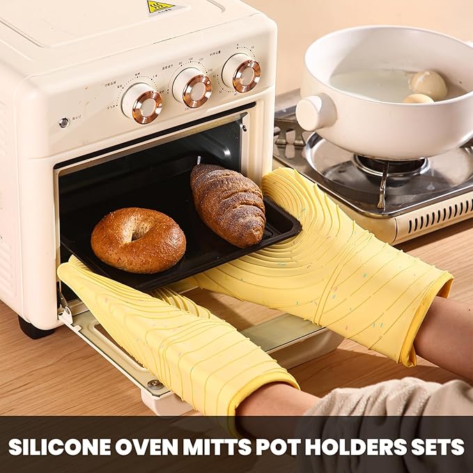 4 Pieces Oven Mitts and Pot Holders of Macaron Color Thickened Non-Slip - Image 6