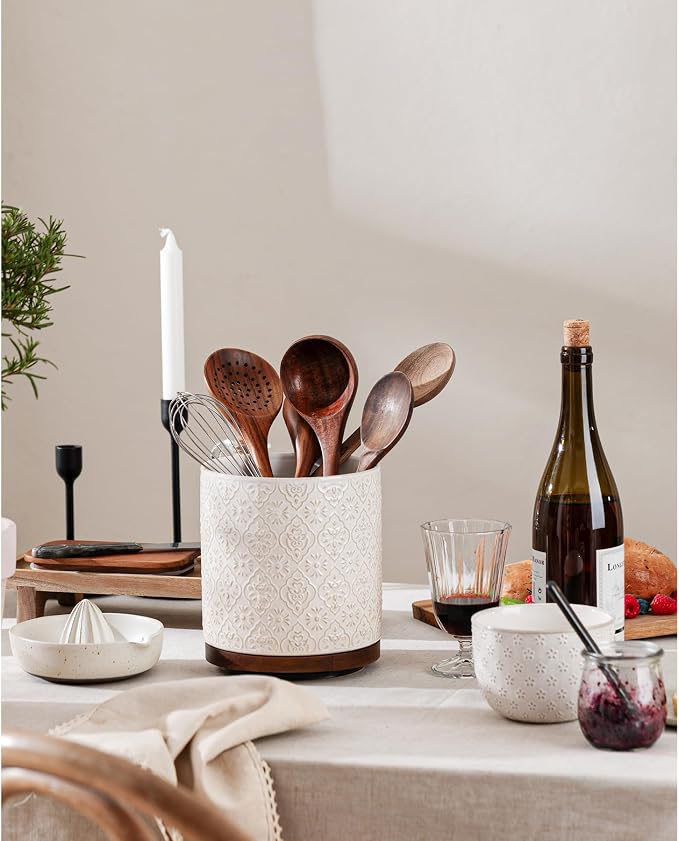 Kitchen Utensil Holder, 360° Rotating Extra Large Ceramic Utensil Holder - Image 8