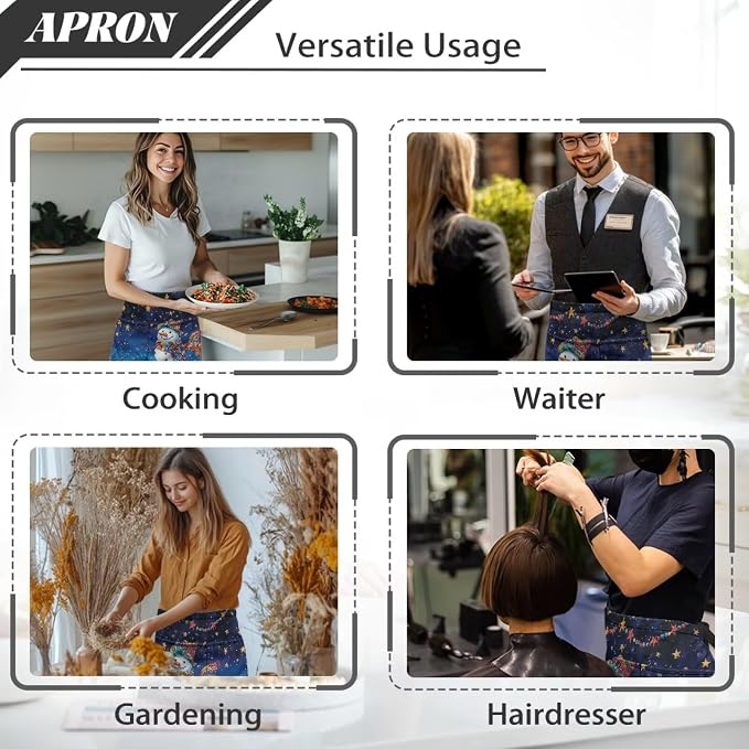 Server Apron with 3 Pockets, Waterproof Oil Waitress Waiter Half Apron - Image 5
