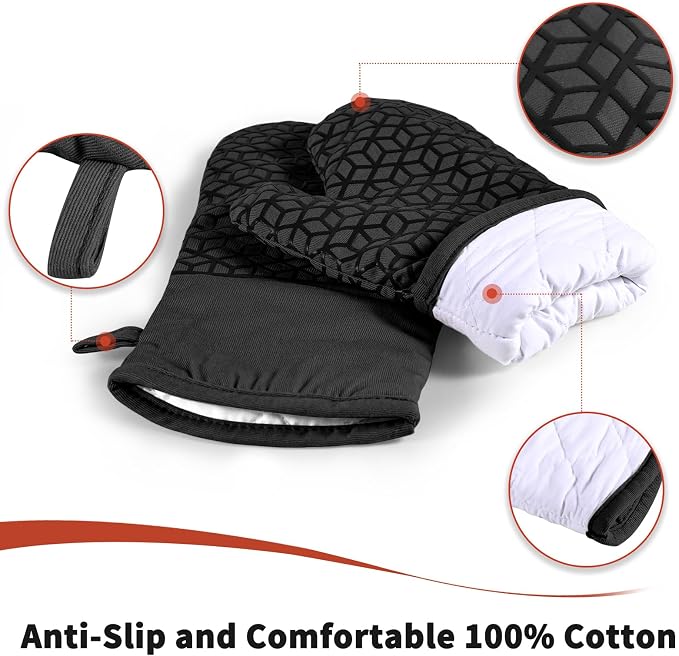 Oven Mitts and Pot Holders, 500 ℉ Heat Resistant Oven Mitts Sets, Silicone Oven - Image 3
