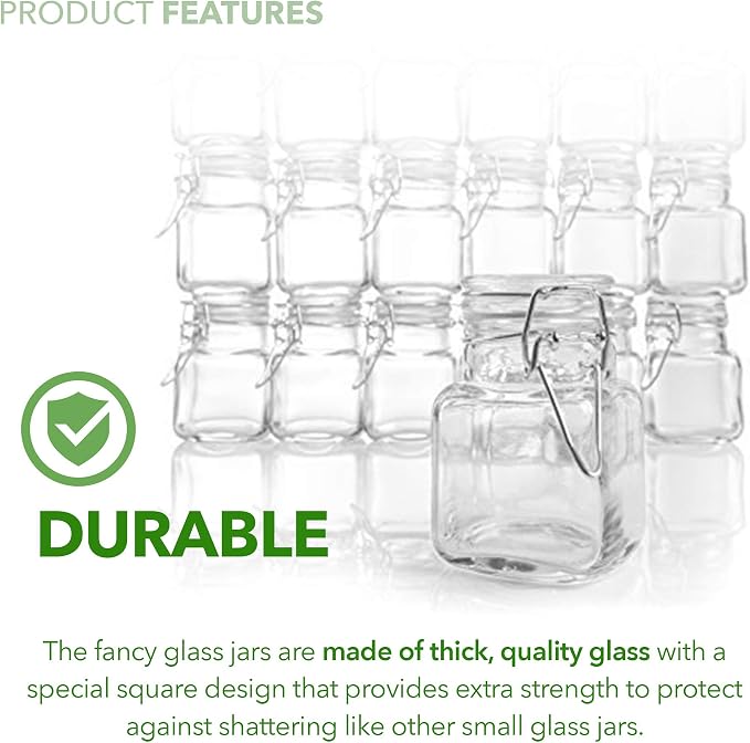 Small Square Glass Jars with Airtight Round Lids, Empty Spice Containers with - Image 4