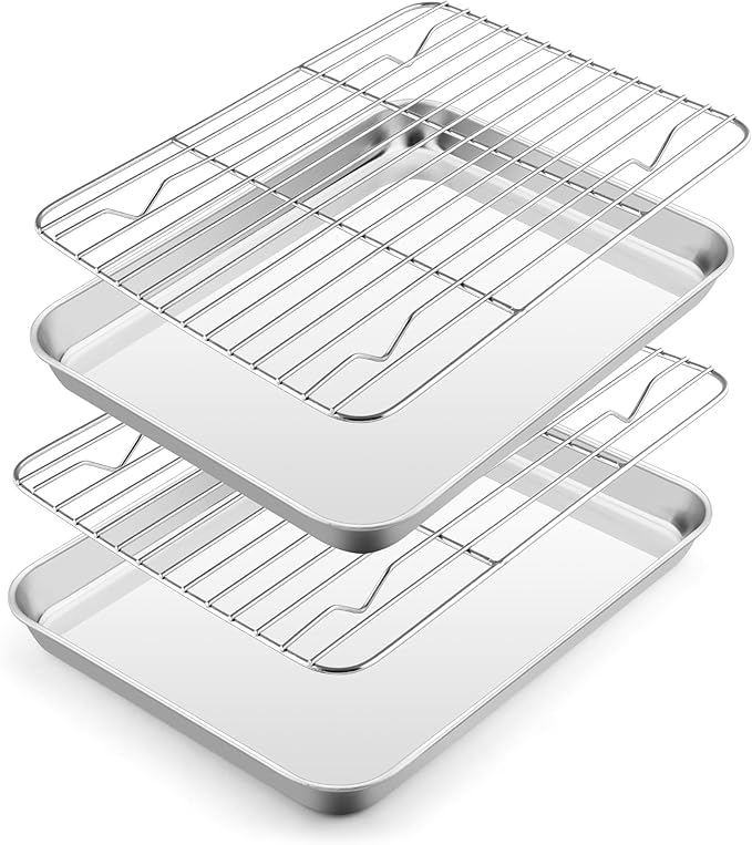 E-far Small Baking Sheet with Wire Rack, Stainless Steel Cookie Sheets Trays & by E-far