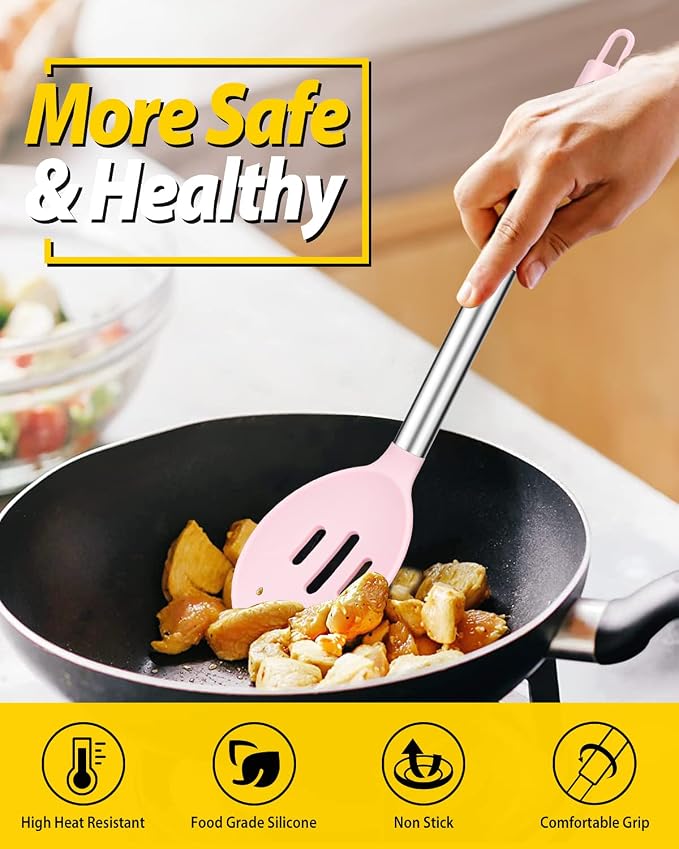 Pack of 2 Large Silicone Cooking Spoons, Non Stick Solid Basting Spoon - Image 5