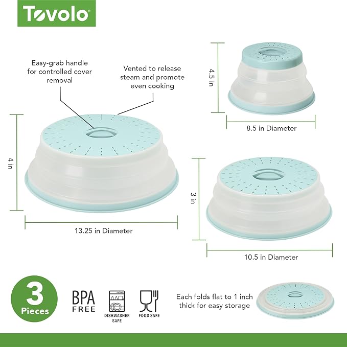 Tovolo 3-Piece Silicone Microwave Splatter Lid Set Blue Haze Small Medium Large - Image 2