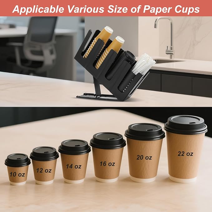 Paper Cup and Lid Holder with Straw Organizer, 4 Compartment Adjusting - Image 2