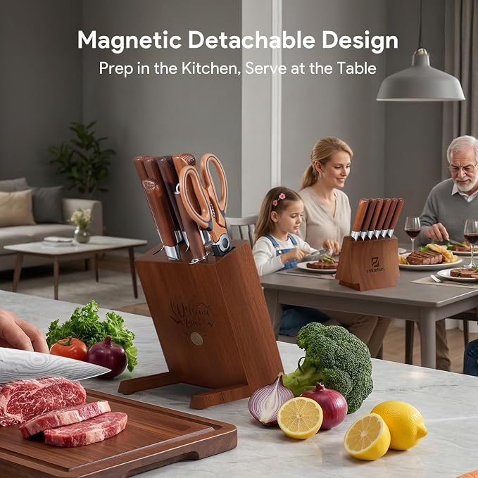 Kitchen Knife Sets With Block, Piklohas 15 Pieces Knife Sets With Magnetic - Image 2