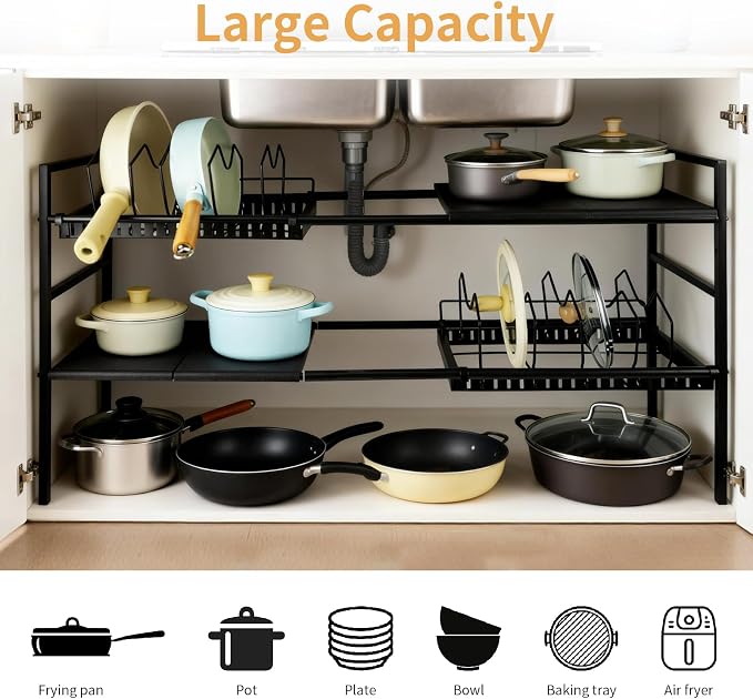 Pots and Pans Organizer Under Cabinet, Expandable Length, Adjustable Height - Image 6