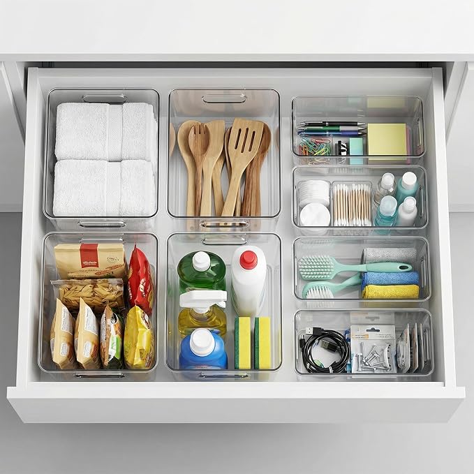MOONEDGE 8 Pack Modular Clear Plastic Storage Organizer Bins – 4 Large & 4 - Image 8