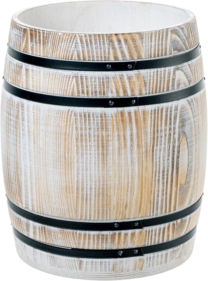 MyGift Wine Barrel Design Kitchen Utensil Holder Crock, Vintage White Washed - Image 6