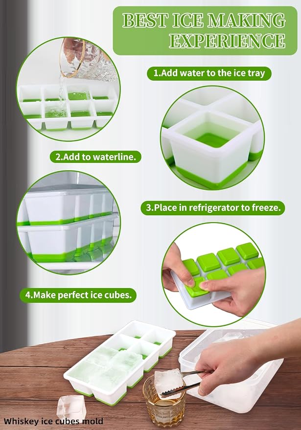 2 INCH Ice Cube Tray with Lid & Bin, Square Large Ice Cube Molds | ice trays - Image 7