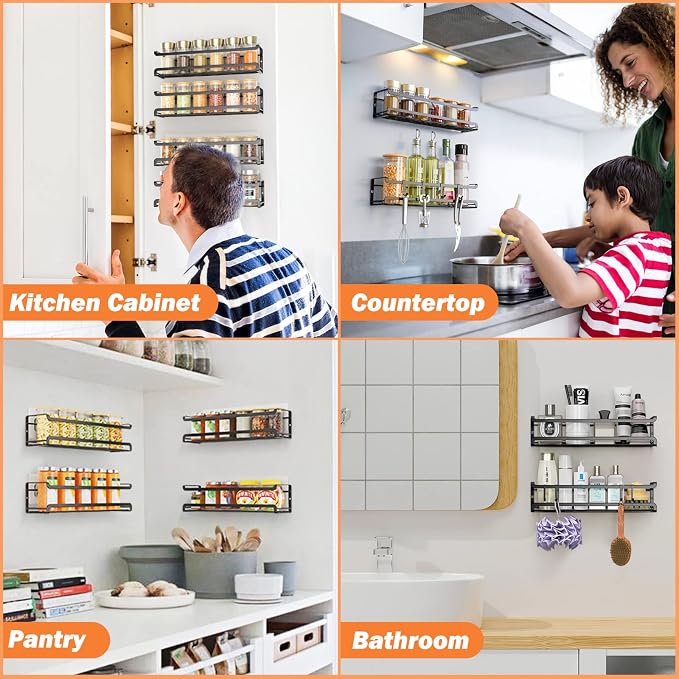Bunoxea Spice Rack Wall Mounted 4 Pack, Space-Saving Spice Organizer - Image 6