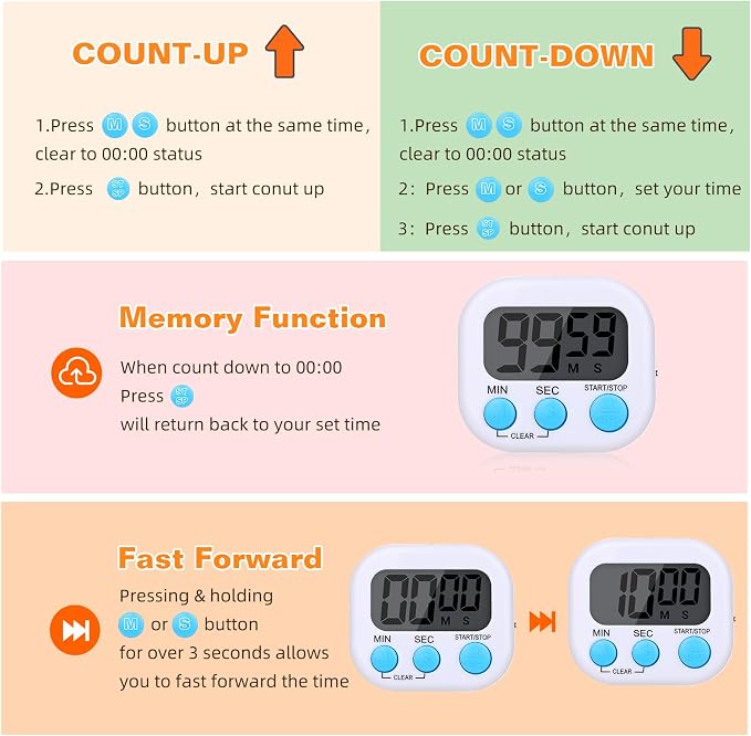 12 Pack Digital Kitchen Timers for Cooking, Small Magnetic Countdown Classroom - Image 6