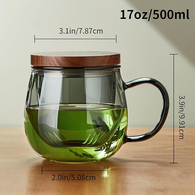 17 OZ Glass Tea Cup with Infuser and Lid, 500 ML Large Borosilicate Teacup - Image 2