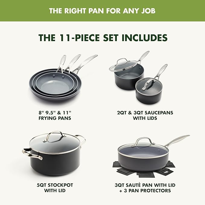 GreenPan Valencia Pro Ceramic Nonstick 11 Piece Cookware Set, Hard Anodized - Image 4