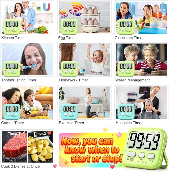 Antonki 2 Pack Digital Timer for Kids, Magnetic Countdown Kitchen Timers for - Image 7