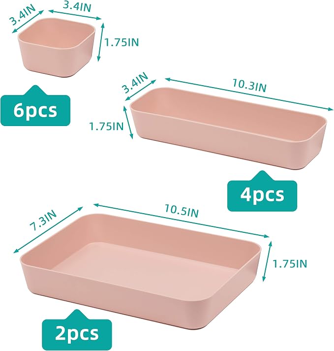 Set Of 12 Pink Color Plastic Desk Drawer Organizers - Image 2
