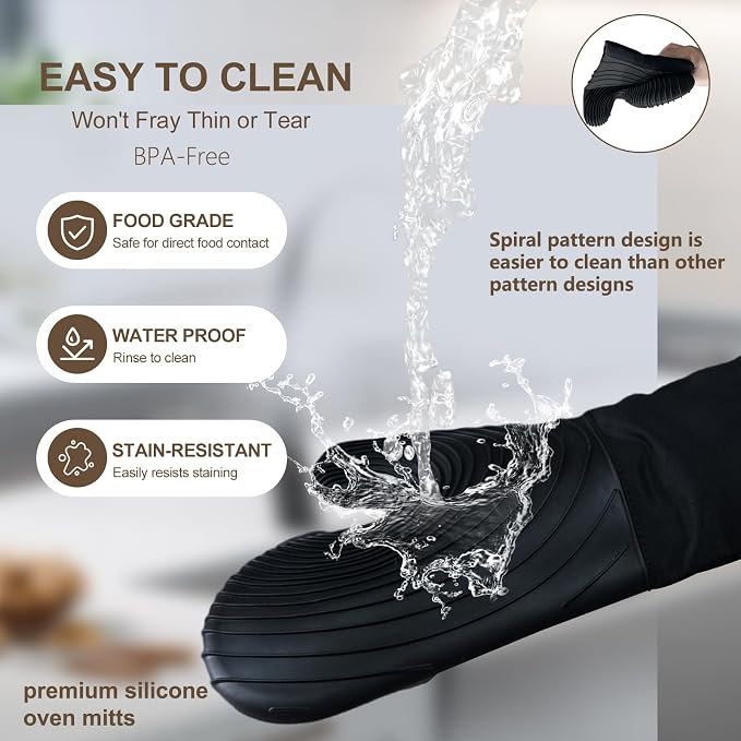 Silicone Oven Mitts-13.6 in Extended Oven Mitts Heat Resistant 500F, Oven Gloves - Image 7